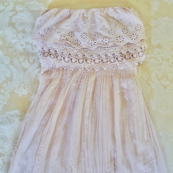 Le Marais Pink Strapless Eyelet & Lace Embroidered Maxi Dress M - Picture 5 of 11